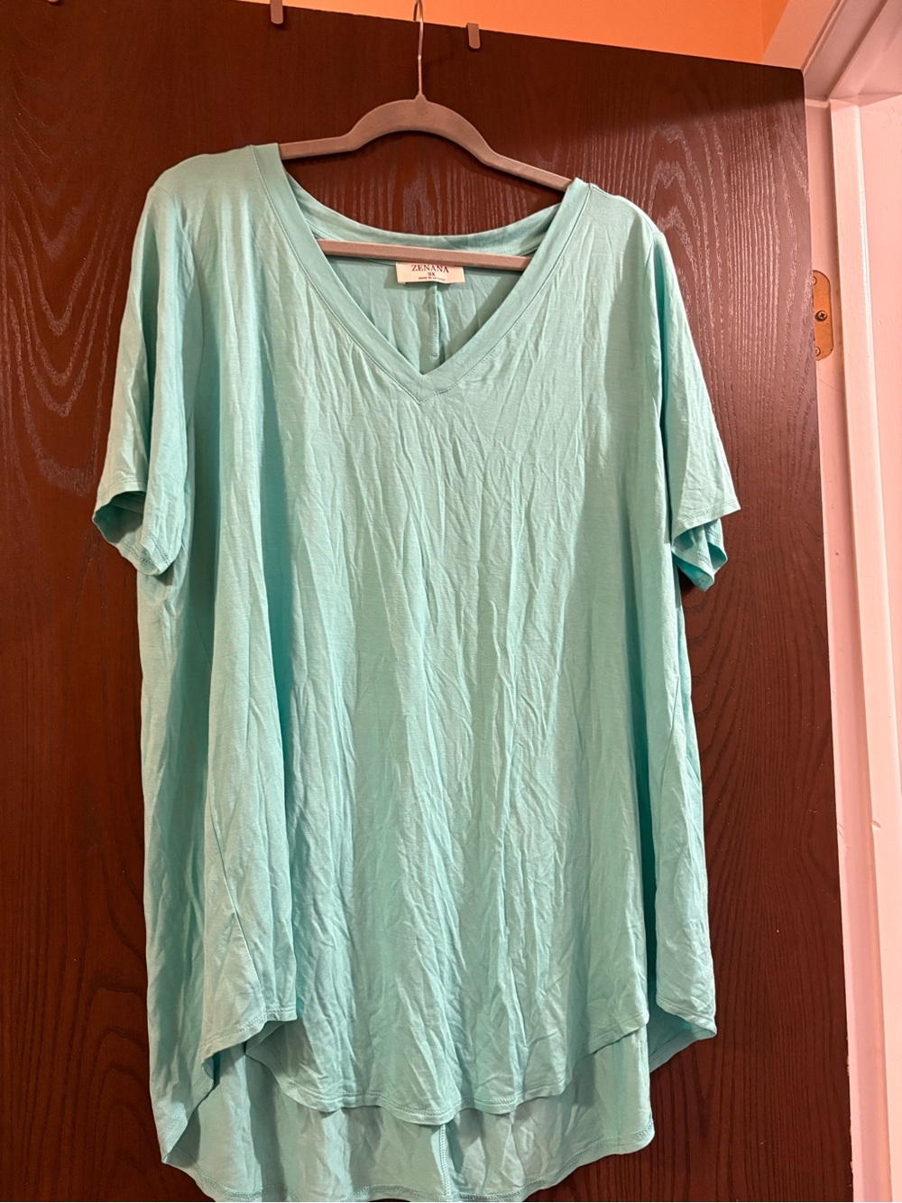 Zenana Outfitters Light Aqua V-Neck Short Sleeve Top